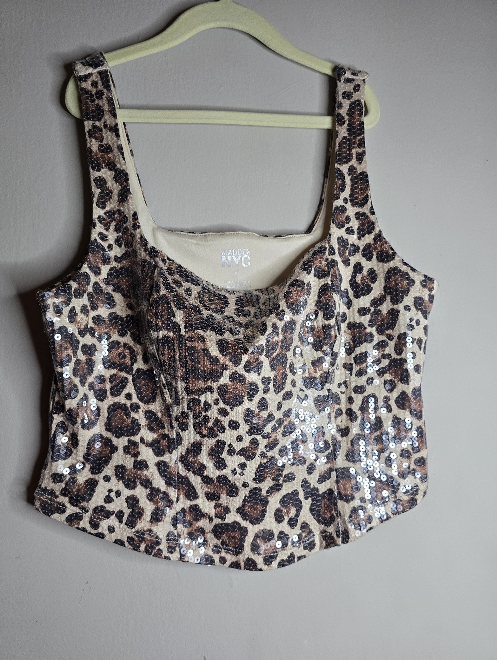 Madden NYC Leopard Sequin Crop Top - Beige/Brown - Picture 4 of 8
